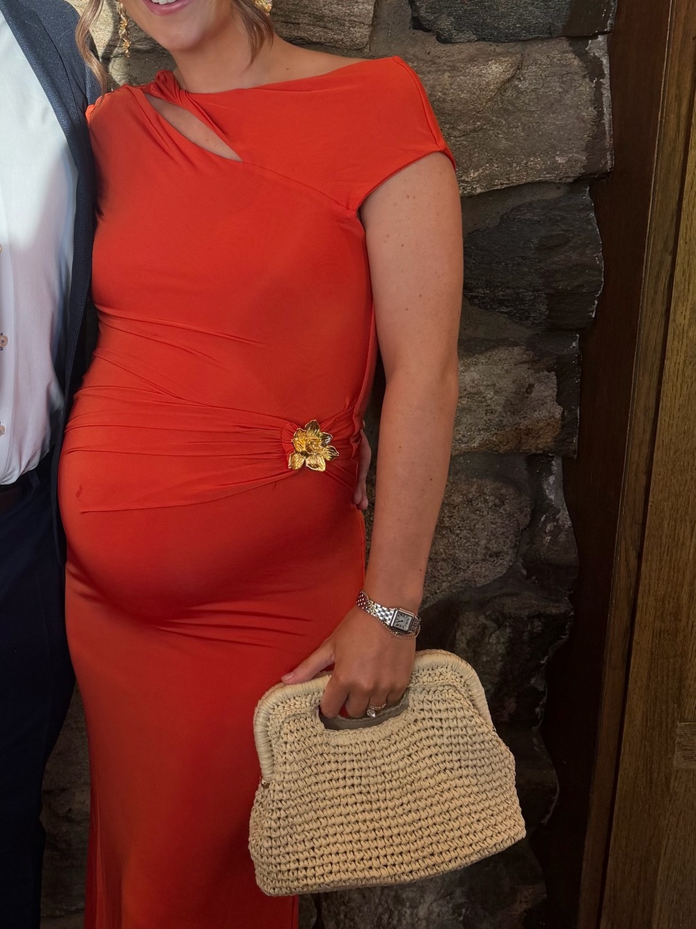 Meshki Orange Cutout  Dress with Gold Accent not maternity but very stretchy